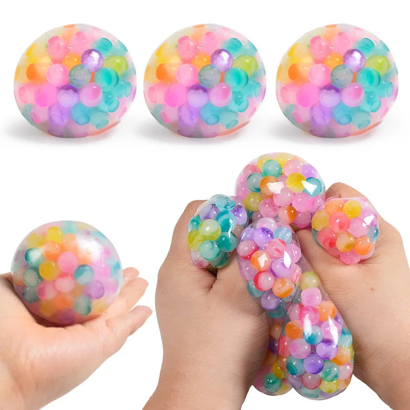 Rainbow Bead Stress Ball – 6cm Squishy Decompression Toy for Kids & Adults
