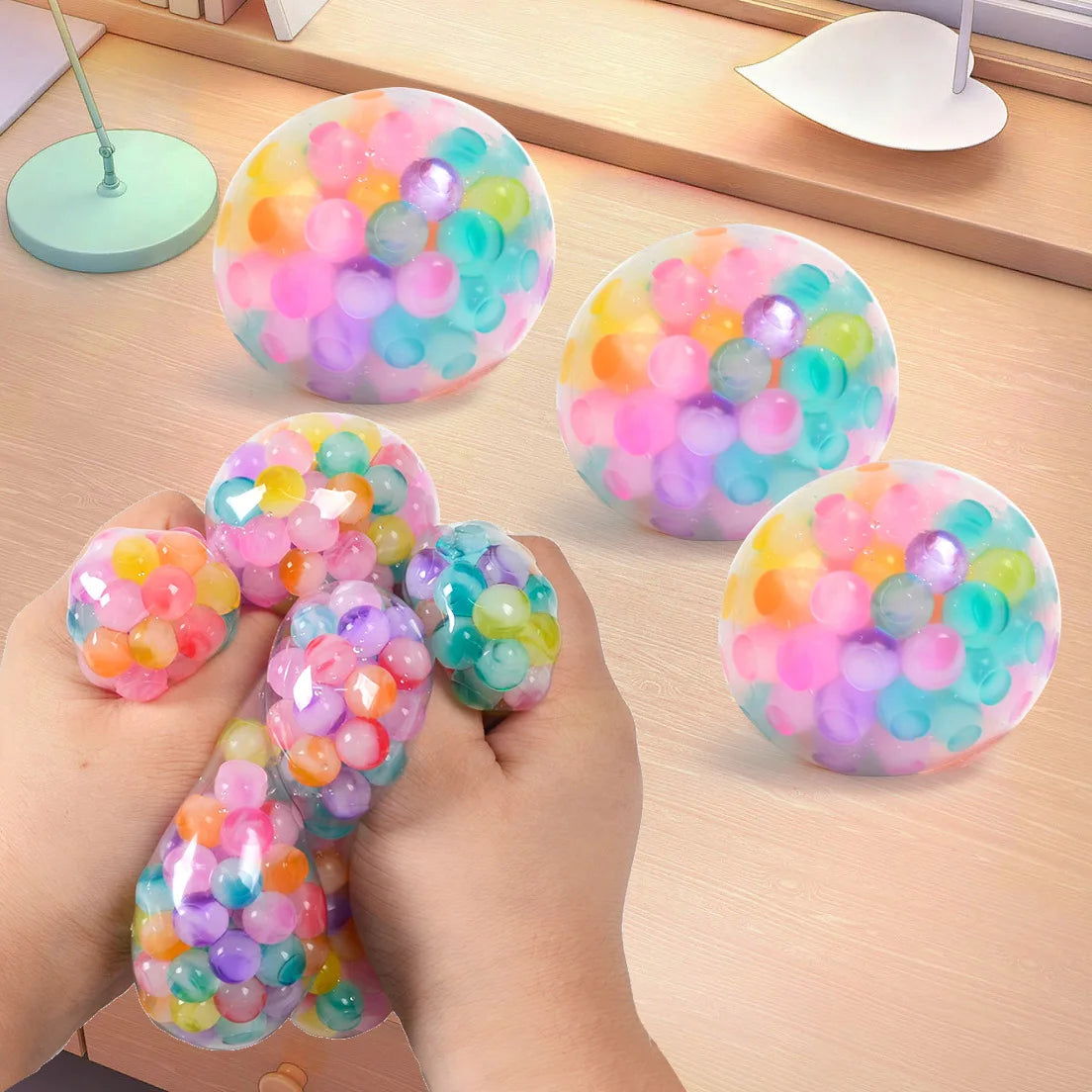 Rainbow Bead Stress Ball – 6cm Squishy Decompression Toy for Kids & Adults